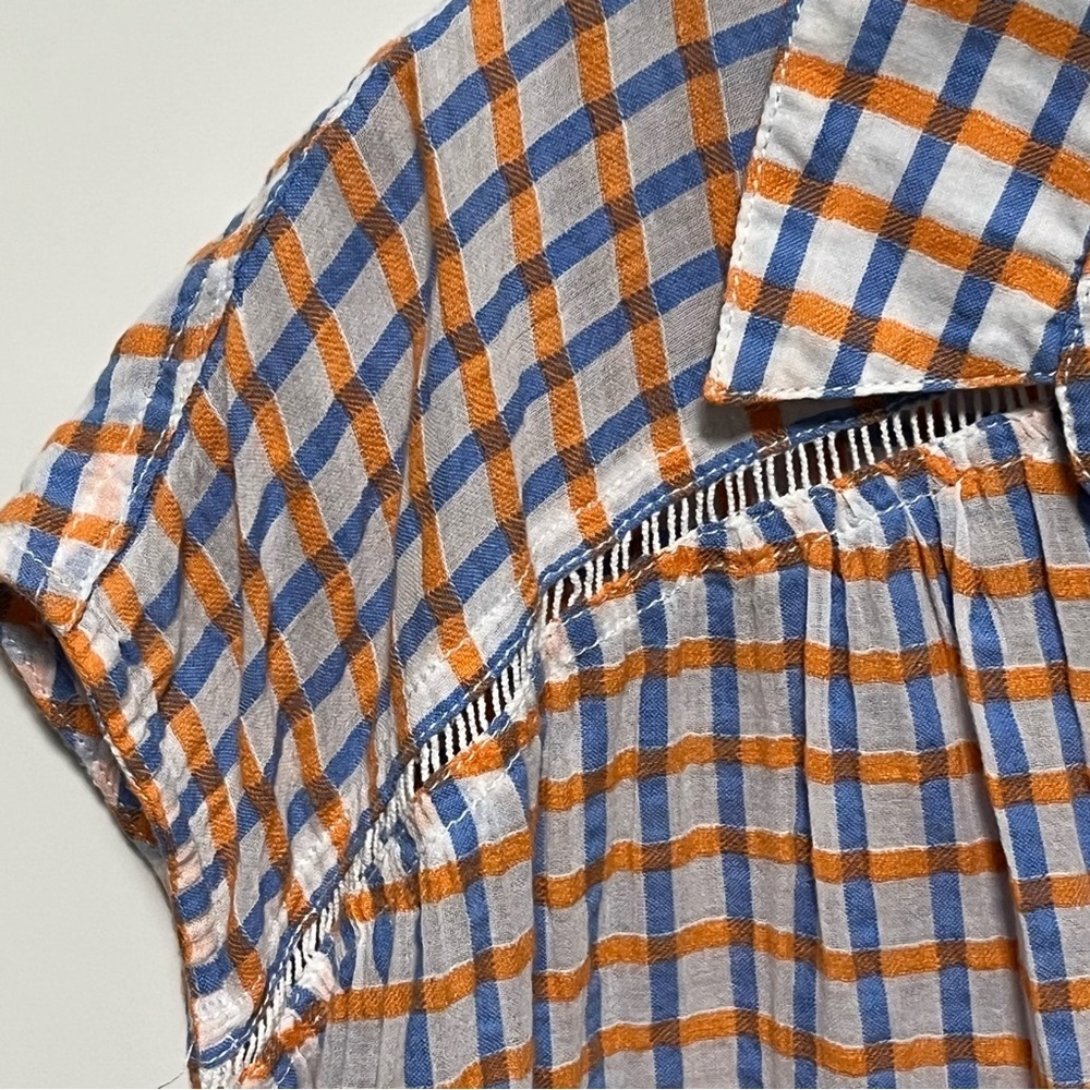 Pilcro Anthro. Serena Surf Casual plaid Henley cap sleeve carefree pullover top - Picture 6 of 12